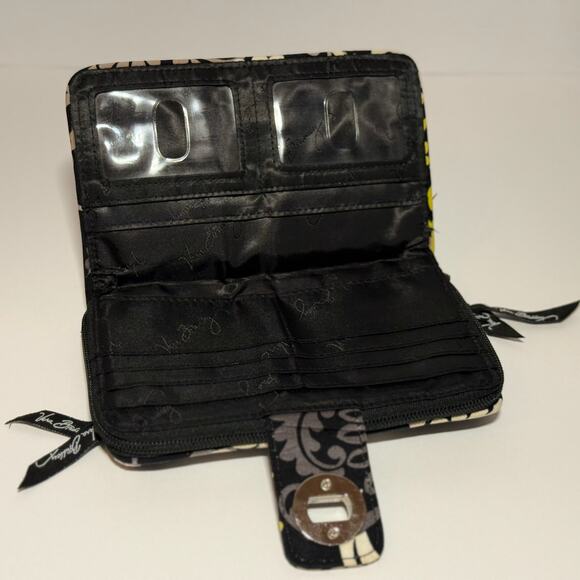 🖤 Vera Bradley Turn Lock Wallet Baroque Floral Quilted Fabric Black Yellow Gray - Picture 8 of 9